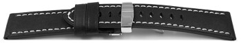 Uhrenarmband Leder Kippaltschließe schwarz Miami 20mm Schwarz