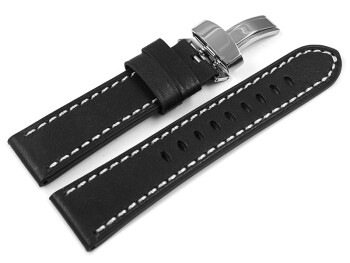 Uhrenarmband Leder Kippfaltschließe schwarz Miami 22mm Schwarz