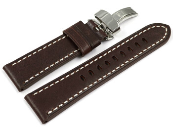 Uhrenarmband Leder Kippfaltschließe braun Miami 24mm Schwarz