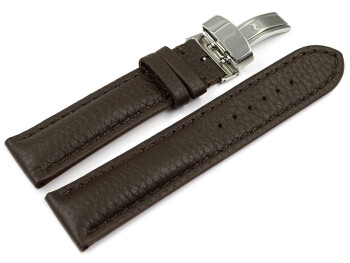 Uhrenarmband Kippfaltschließe Hirschleder dunkelbraun stark gepolstert sehr weich 20mm Schwarz