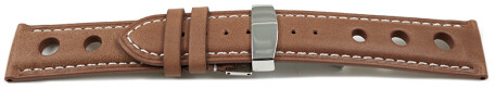 Uhrenarmband Leder Kippfaltschließe Race hellbraun 20mm Schwarz