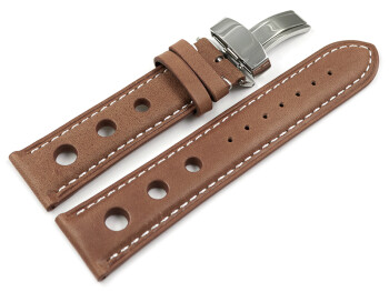 Uhrenarmband Leder Kippfaltschließe Race hellbraun 20mm Schwarz