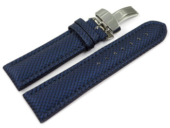 Uhrenarmband Kippfaltschließe HighTech Textiloptik blau 20mm Schwarz