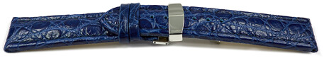 Uhrenarmband Leder Kippfaltschließe African blau 22mm Schwarz