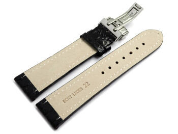 Uhrenarmband Leder Kippfaltschließe African schwarz 18mm Schwarz