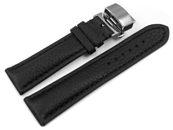 Uhrenband Butterfly-Schließe Hirschleder schwarz stark gepolstert sehr weich 18mm Stahl