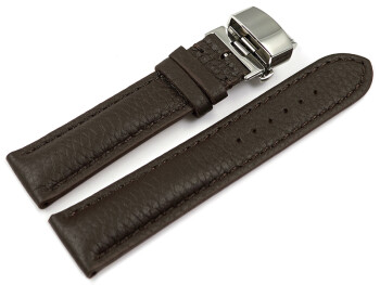 Uhrenband Butterfly-Schließe Hirschleder dunkelbraun stark gepolstert sehr weich 24mm Schwarz