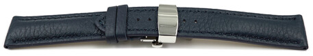 Uhrenband Butterfly-Schließe Hirschleder dunkelblau stark gepolstert sehr weich 20mm Stahl