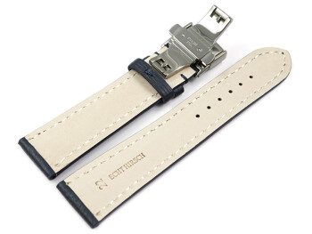 Uhrenband Butterfly-Schließe Hirschleder dunkelblau stark gepolstert sehr weich 24mm Stahl