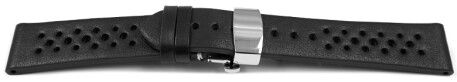 Uhrenarmband mit Butterfly atmungsaktiv gelocht schwarz aus Leder 20mm Schwarz