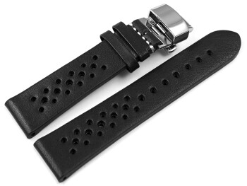 XL Uhrenarmband mit Butterfly atmungsaktiv gelocht schwarz aus Leder 22mm Gold