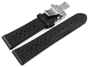 XL Uhrenarmband mit Butterfly atmungsaktiv gelocht schwarz aus Leder 22mm Gold