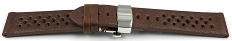 XL Uhrenarmband mit Butterfly atmungsaktiv gelocht dunkelbraun aus Leder 24mm Stahl