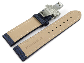 Uhrenarmband mit Butterfly-Schließe HighTech Textiloptik blau 22mm Stahl