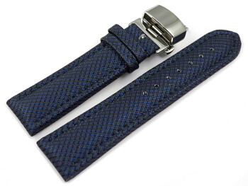 Uhrenarmband mit Butterfly-Schließe HighTech Textiloptik blau 22mm Gold
