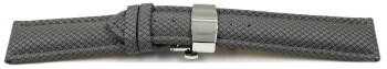Uhrenarmband mit Butterfly-Schließe HighTech Textiloptik hellgrau 20mm Schwarz