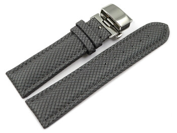 Uhrenarmband mit Butterfly-Schließe HighTech Textiloptik hellgrau 20mm Schwarz