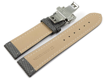 Uhrenarmband mit Butterfly-Schließe HighTech Textiloptik hellgrau 20mm Schwarz