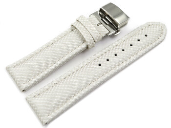 Uhrenarmband mit Butterfly-Schließe HighTech Textiloptik weiß 20mm Schwarz