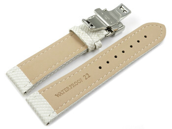 Uhrenarmband mit Butterfly-Schließe HighTech Textiloptik weiß 20mm Schwarz