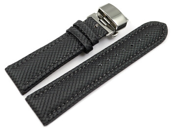 Uhrenarmband mit Butterfly-Schließe HighTech Textiloptik dunkelgrau 18mm Stahl