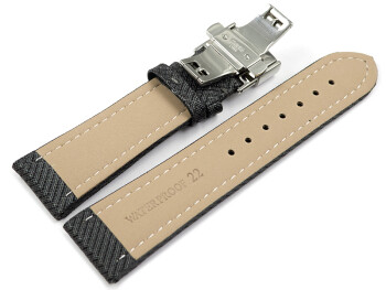 Uhrenarmband mit Butterfly-Schließe HighTech Textiloptik dunkelgrau 18mm Stahl