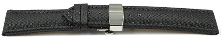 Uhrenarmband mit Butterfly-Schließe HighTech Textiloptik dunkelgrau 24mm Schwarz