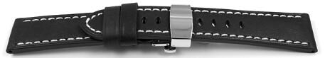 Uhrenarmband Leder mit Butterfly-Schließe schwarz Miami 20mm Stahl