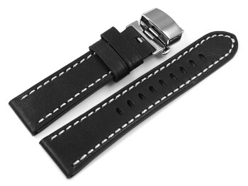 Uhrenarmband Leder mit Butterfly-Schließe schwarz Miami 20mm Stahl