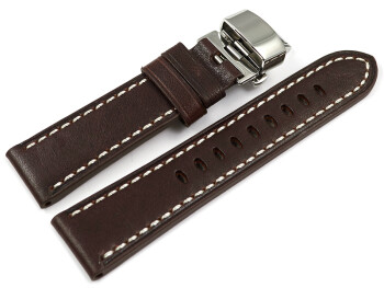 Uhrenarmband Leder mit Butterfly-Schließe braun Miami 24mm Schwarz