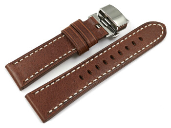 Uhrenarmband Leder mit Butterfly-Schließe hellbraun Miami 20mm Gold