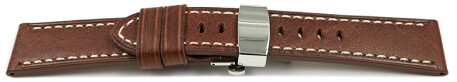 Uhrenarmband Leder mit Butterfly-Schließe hellbraun Miami 24mm Stahl