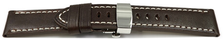 Uhrenarmband Leder mit Butterfly-Schließe dunkelbraun Miami 20mm Stahl