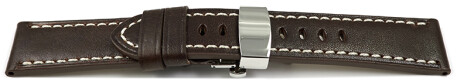 Uhrenarmband Leder mit Butterfly-Schließe dunkelbraun Miami 22mm Schwarz