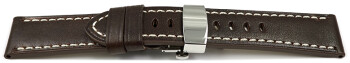 Uhrenarmband Leder mit Butterfly-Schließe dunkelbraun Miami 22mm Schwarz