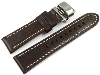 Uhrenarmband Leder mit Butterfly-Schließe dunkelbraun Miami 22mm Schwarz