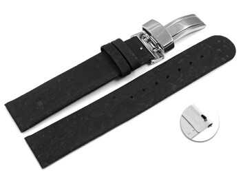 Veganes Schnellwechsel Uhrenarmband Kippfaltschließe aus Kork schwarz 18mm Stahl