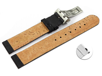 Veganes Schnellwechsel Uhrenarmband Kippfaltschließe aus Kork schwarz 22mm Gold
