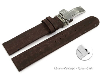 Veganes Schnellwechsel Uhrenarmband Kippfaltschließe aus Kork dunkelbraun 16mm Stahl