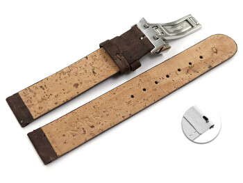 Veganes Schnellwechsel Uhrenarmband Kippfaltschließe aus Kork dunkelbraun 20mm Gold