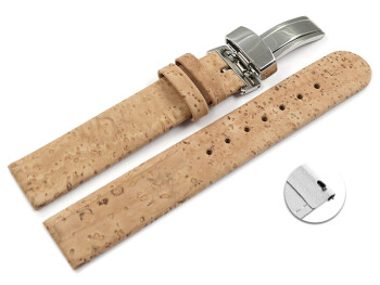 Veganes Schnellwechsel Uhrenarmband Kippfaltschließe aus Kork natur 22mm Gold