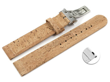 Veganes Schnellwechsel Uhrenarmband Kippfaltschließe aus Kork natur 22mm Gold