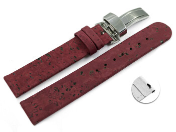 Veganes Schnellwechsel Uhrenarmband Kippfaltschließe aus Kork bordeaux 18mm Gold