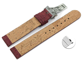 Veganes Schnellwechsel Uhrenarmband Kippfaltschließe aus Kork bordeaux 18mm Gold