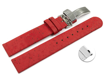 Veganes Schnellwechsel Uhrenarmband Kippfaltschließe aus Kork rot 18mm Gold