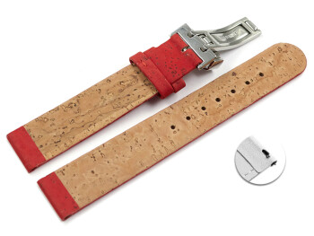Veganes Schnellwechsel Uhrenarmband Kippfaltschließe aus Kork rot 18mm Gold