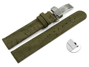 Veganes Schnellwechsel Uhrenarmband Kippfaltschließe aus Kork Avocado 18mm Stahl