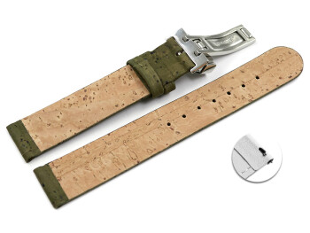 Veganes Schnellwechsel Uhrenarmband Kippfaltschließe aus Kork Avocado 18mm Stahl
