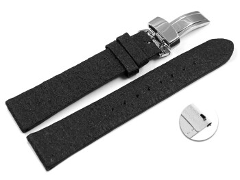 Veganes Schnellwechsel Uhrenarmband Kippfaltschließe aus Ananas schwarz 16mm Stahl