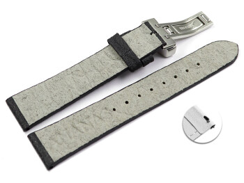 Veganes Schnellwechsel Uhrenarmband Kippfaltschließe aus Ananas schwarz 16mm Stahl
